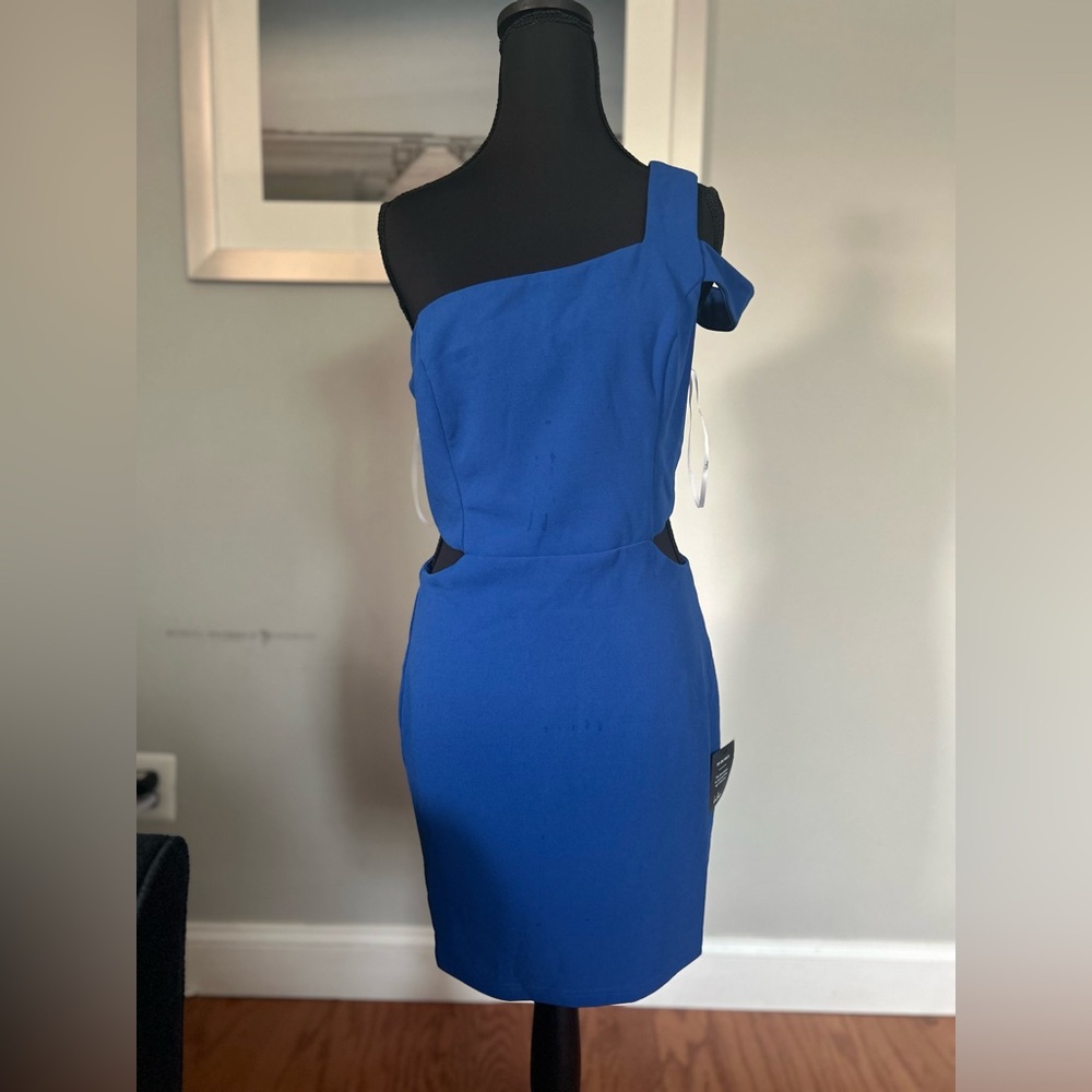 Lulu's Blue Asymmetrical Ruched Cocktail Dress